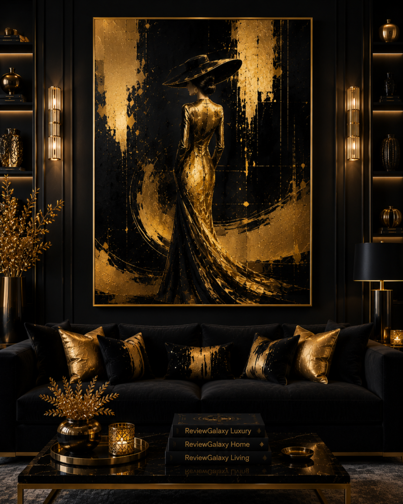 abstract black and gold living room wall art