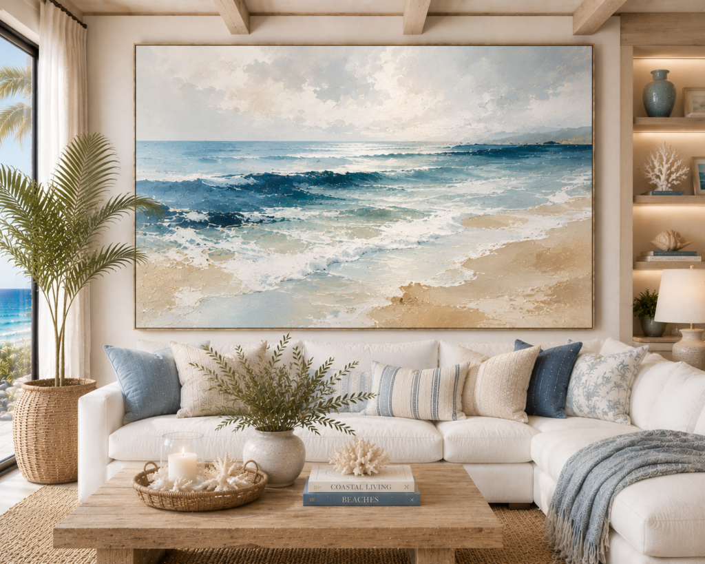 abstract ocean and coastal living room wall art