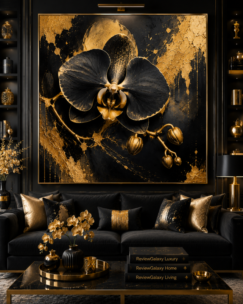 black and gold canvas living room wall art