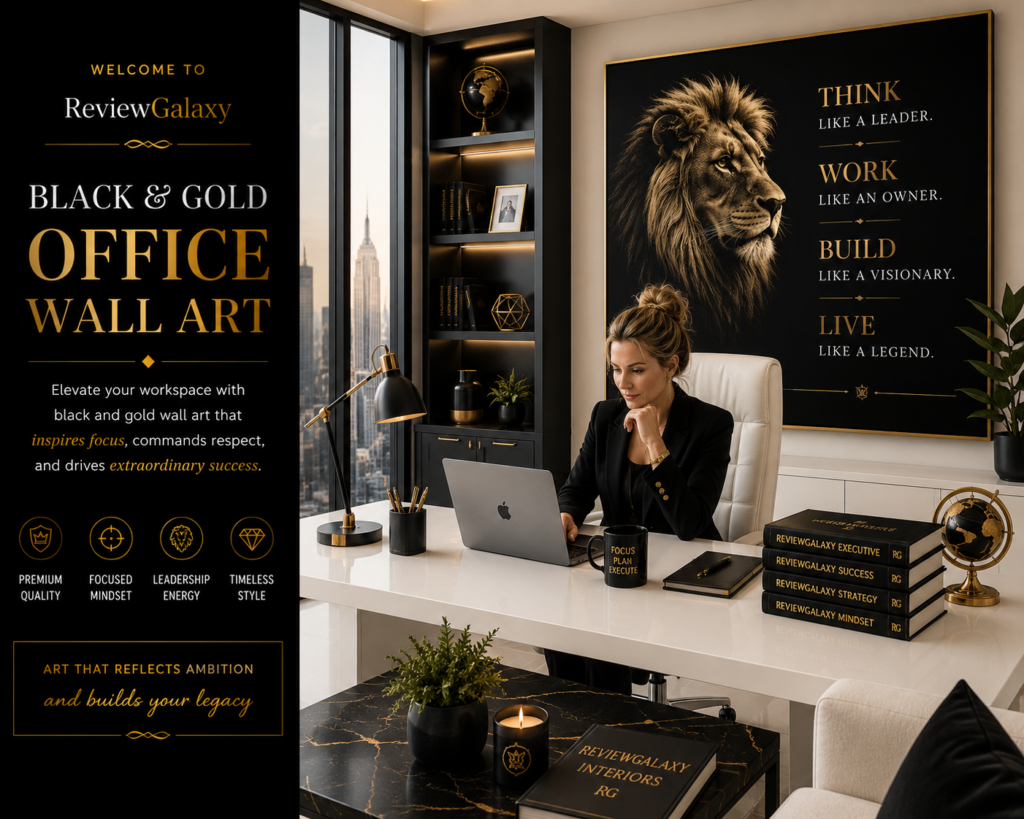 black and gold office wall art