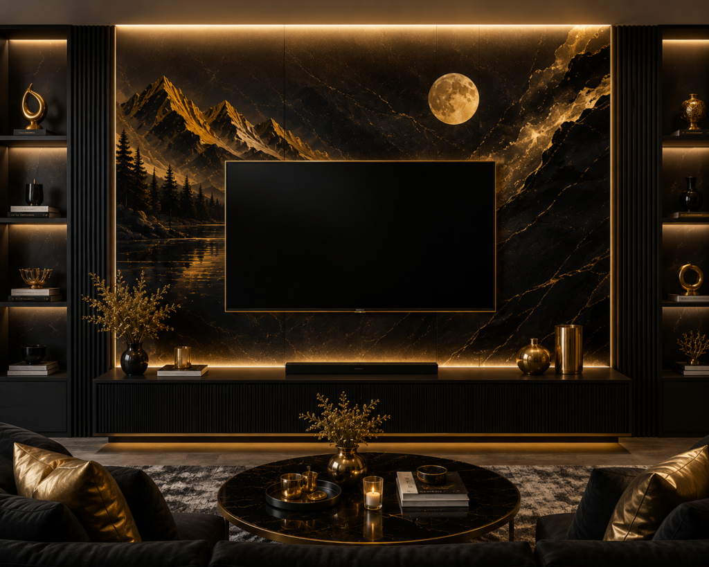 black and gold tv wall art for living rooms