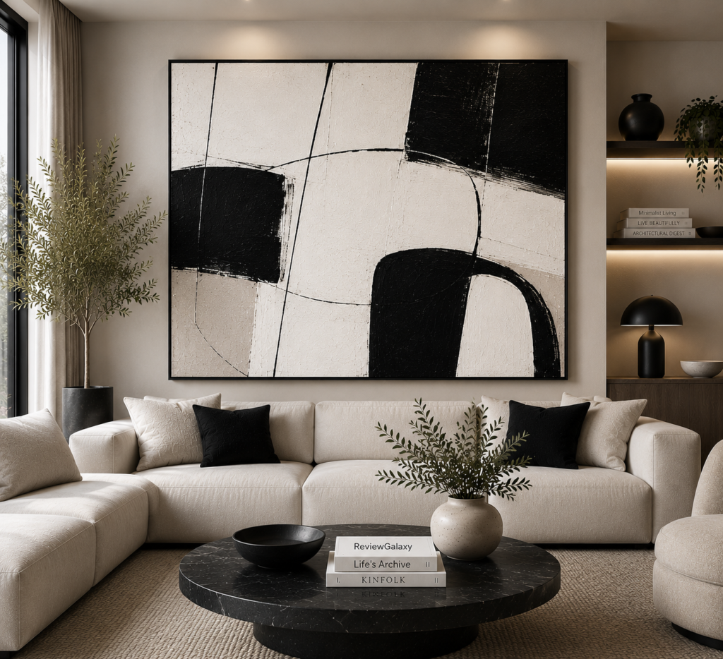 black and white abstract living room wall art