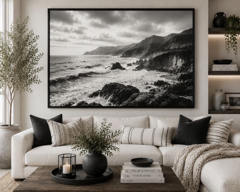 black and white living room wall art