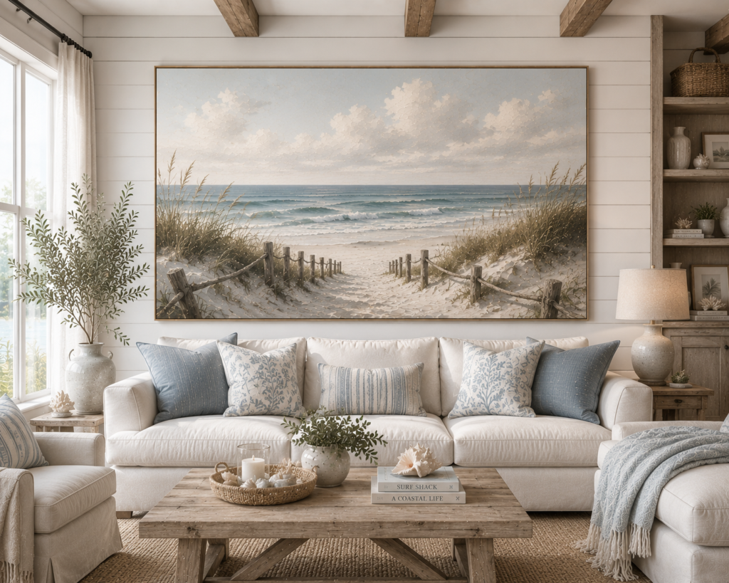 coastal farmhouse living room wall art