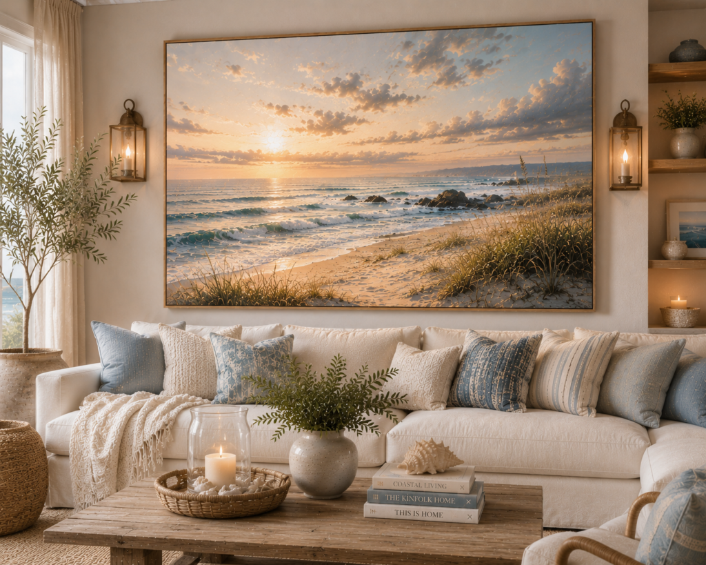 cozy ocean and coastal living room wall art