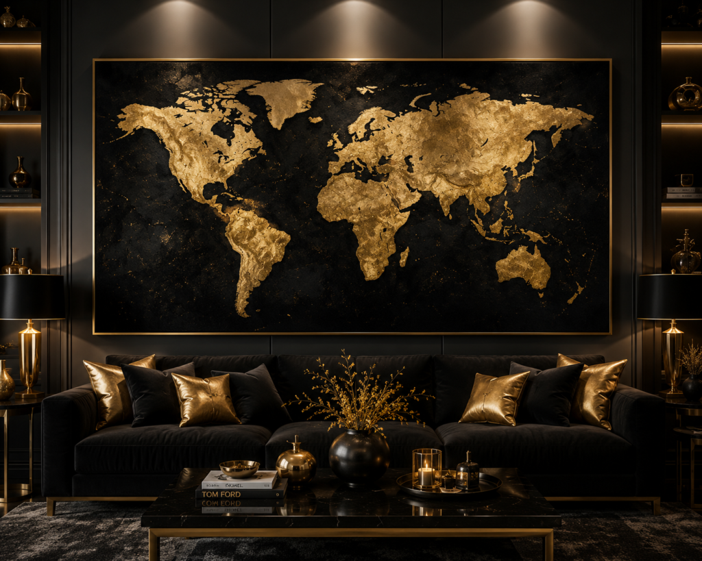 designer black and gold living room wall art