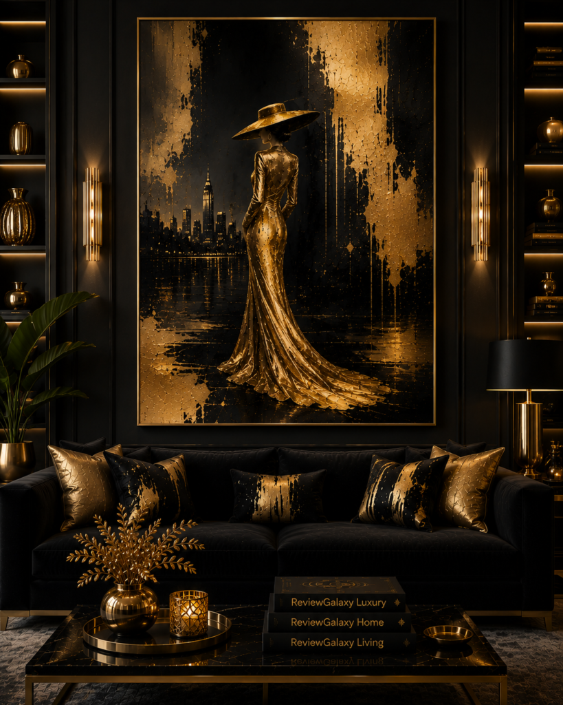 elegant black and gold living room wall art 2