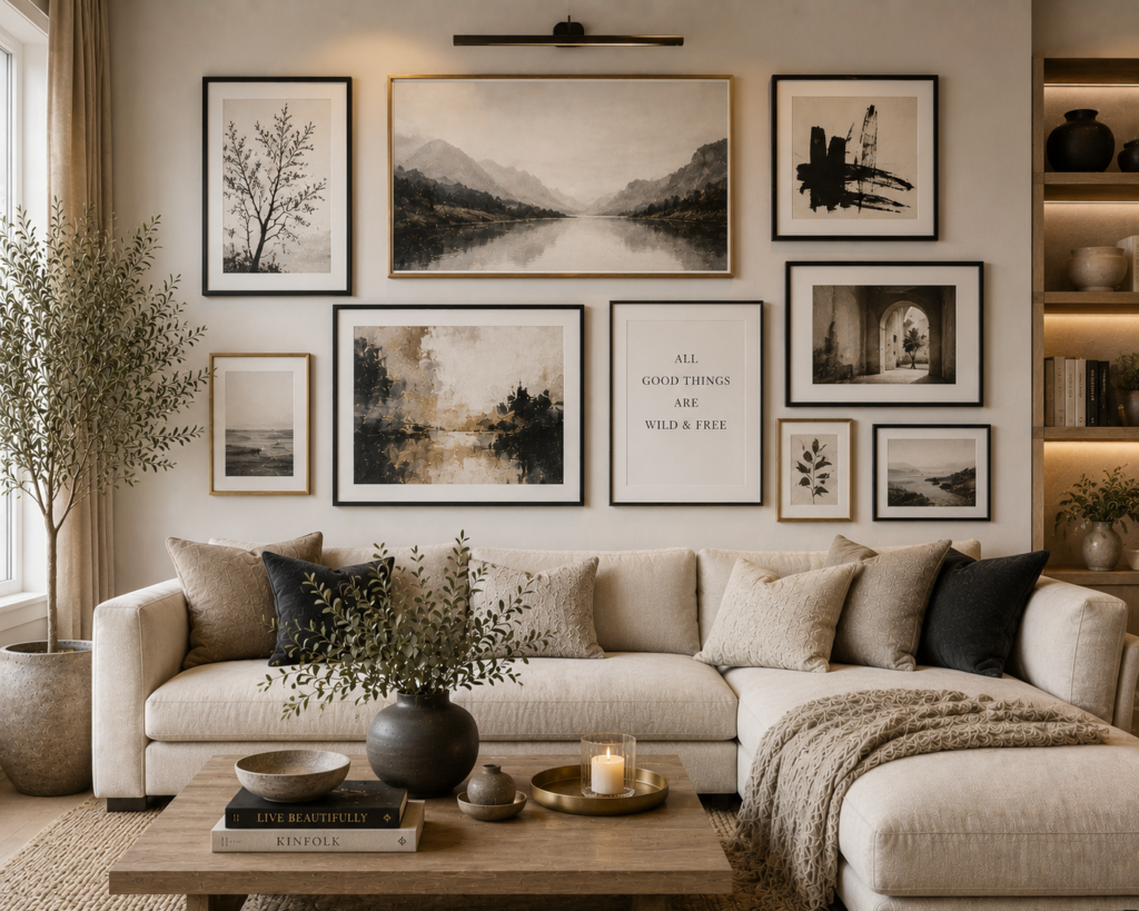 gallery wall living room art