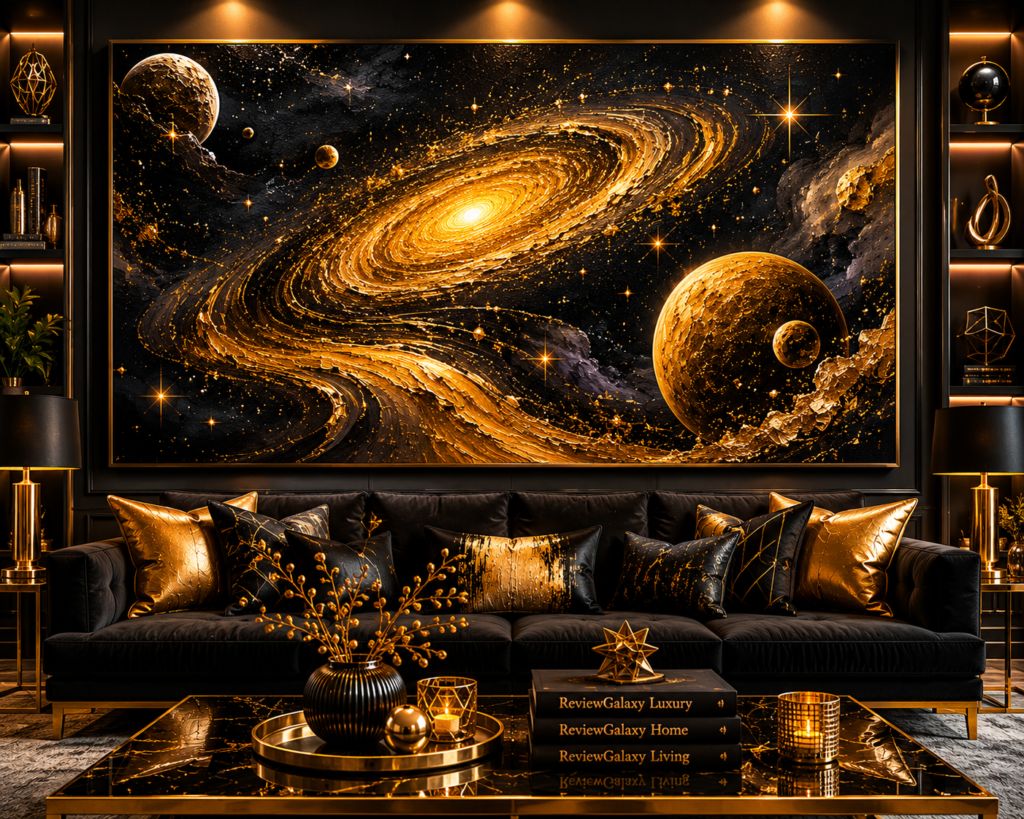 geometric black and gold living room wall art