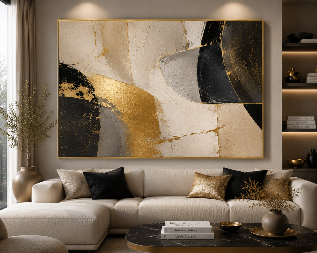 gold accent abstract living room wall art