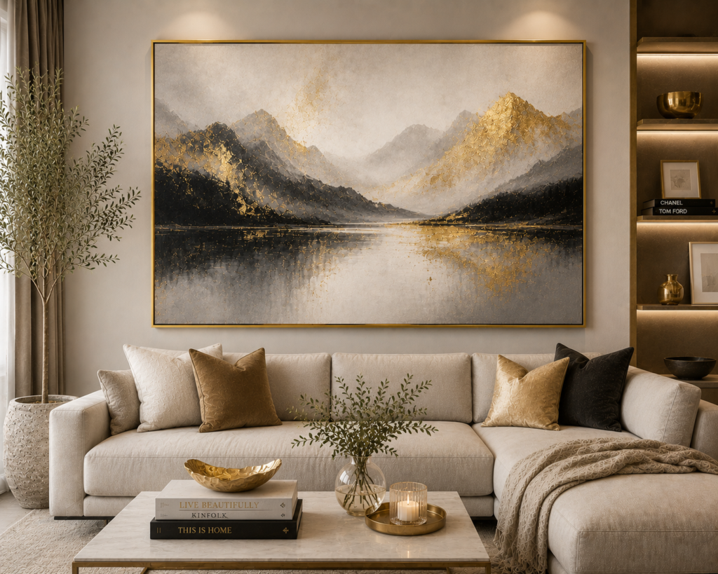 gold accent living room wall art