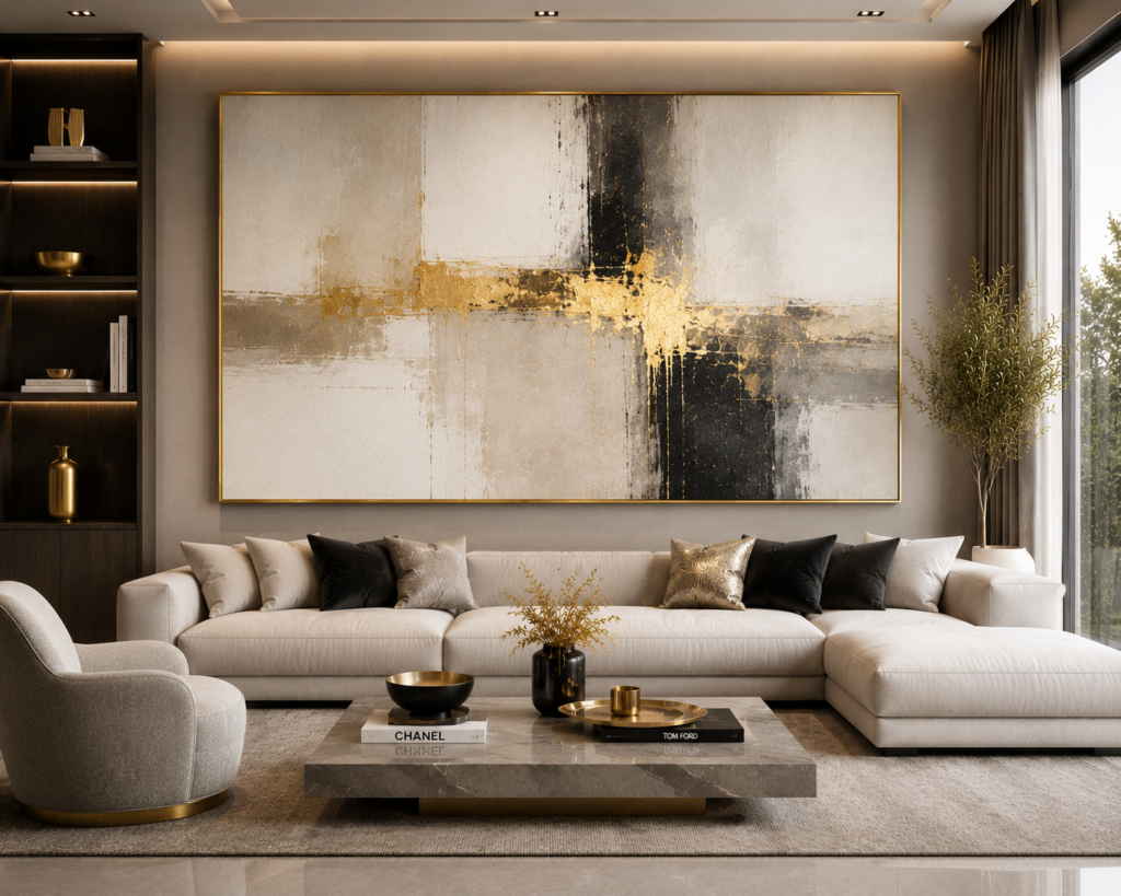 gold accent modern living room wall art