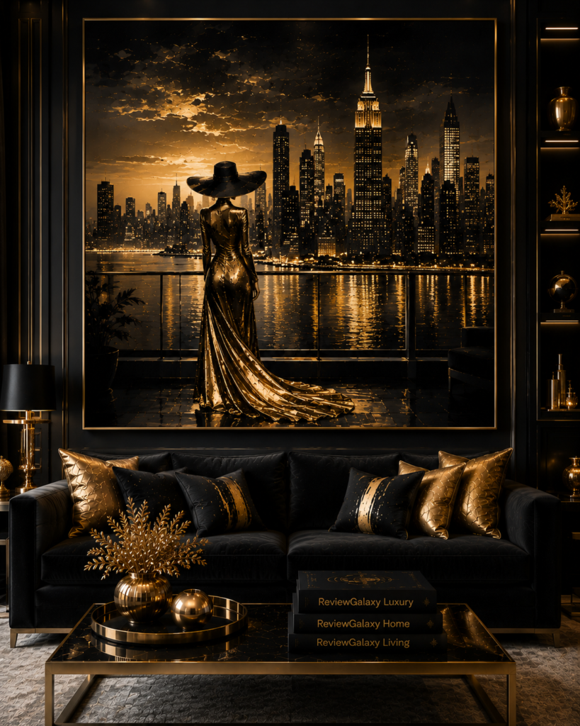 large black and gold living room wall art
