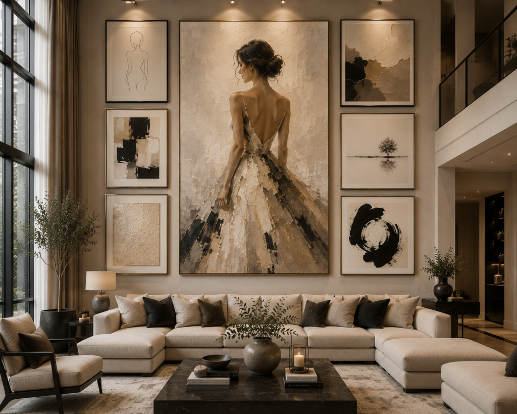 large statement living room gallery wall ideas