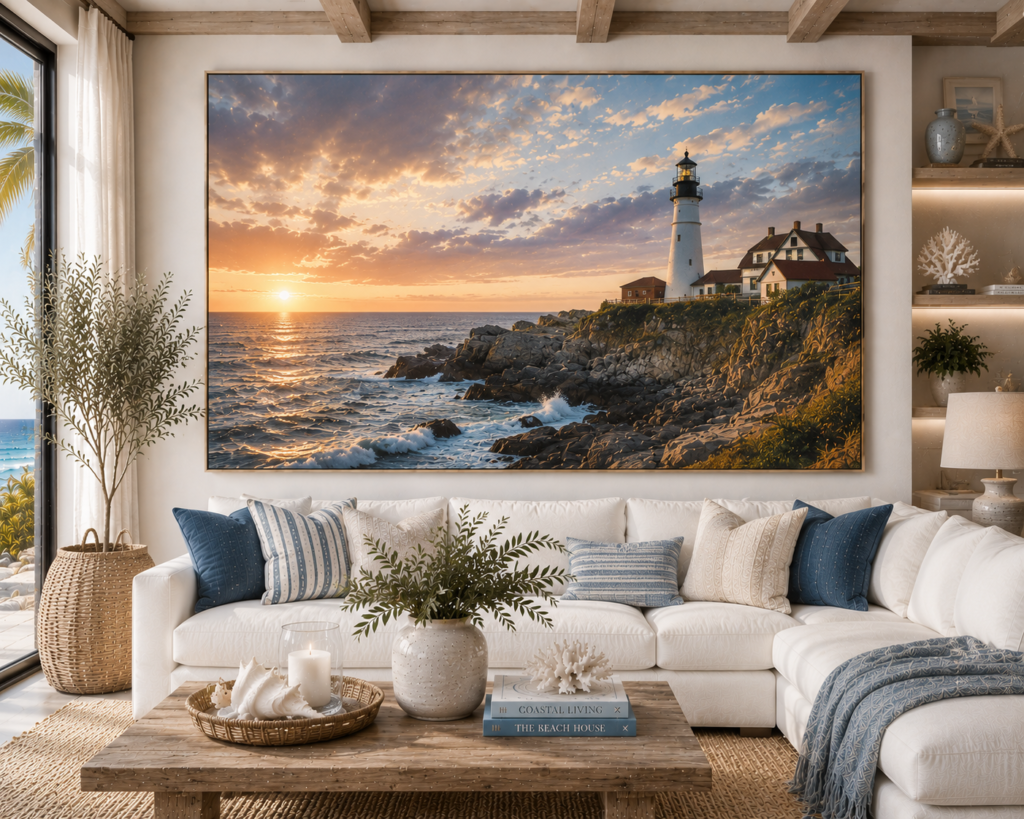 lighthouse ocean and coastal living room wall art