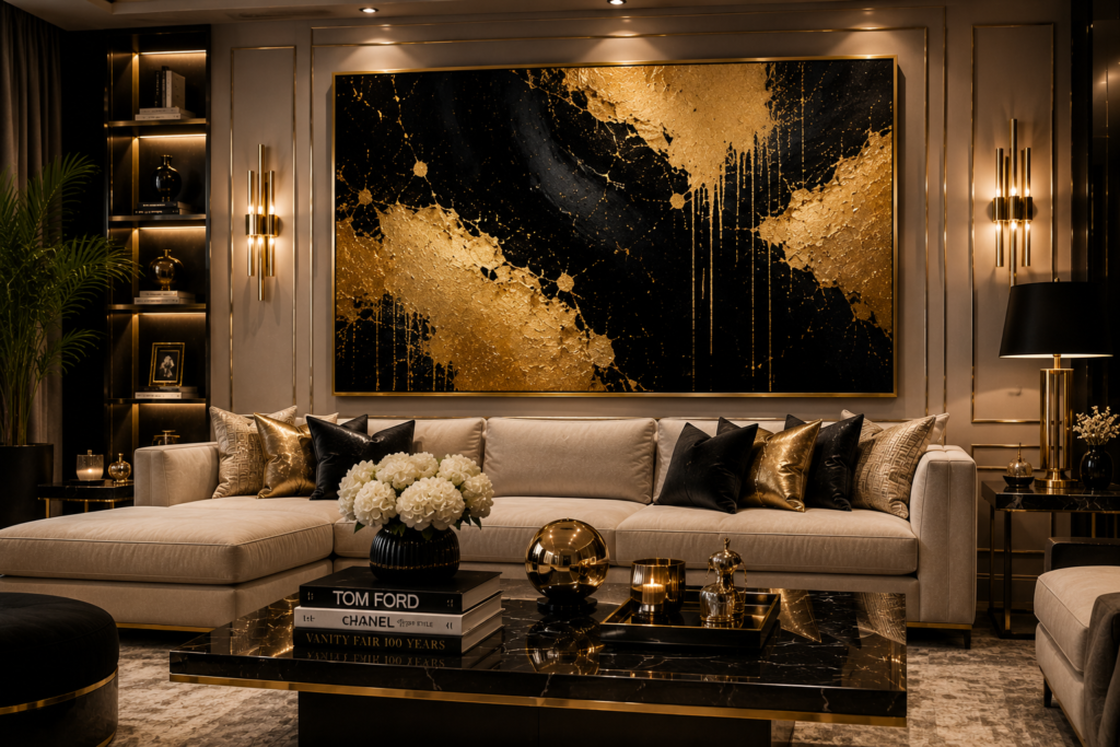 luxury black and gold living room wall art