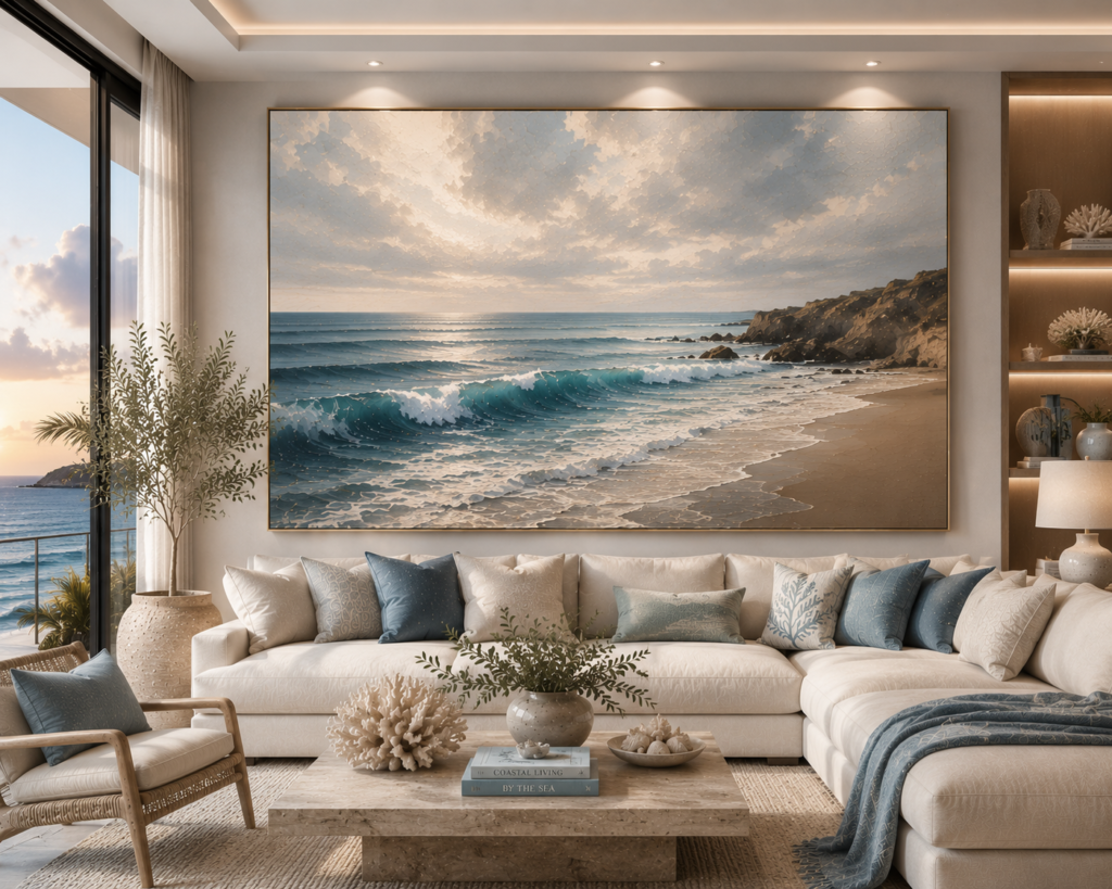 luxury ocean and coastal living room wall art