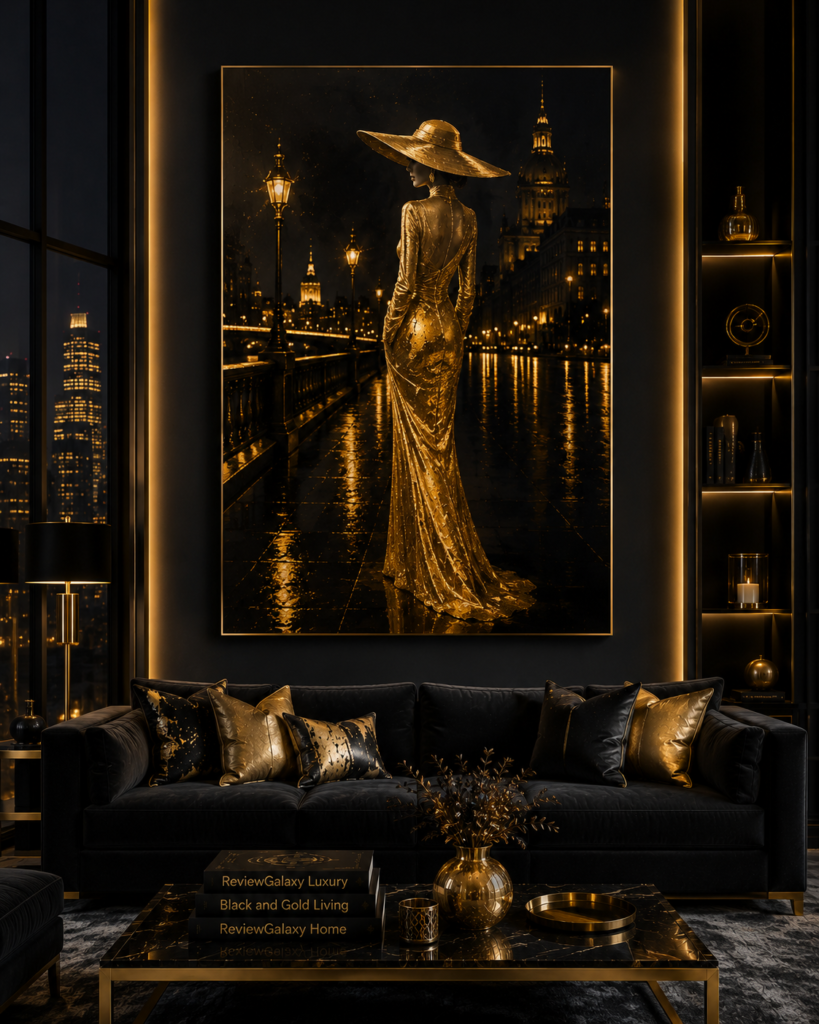 minimalist black and gold living room wall art