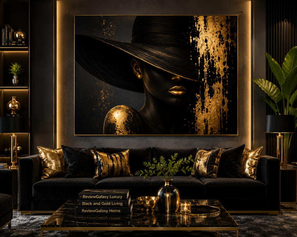 modern black and gold living room wall art