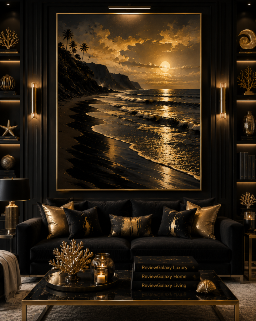 neutral black and gold living room wall art
