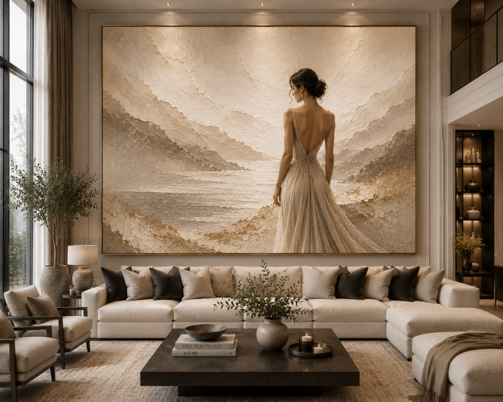 neutral canvas statement living room wall art