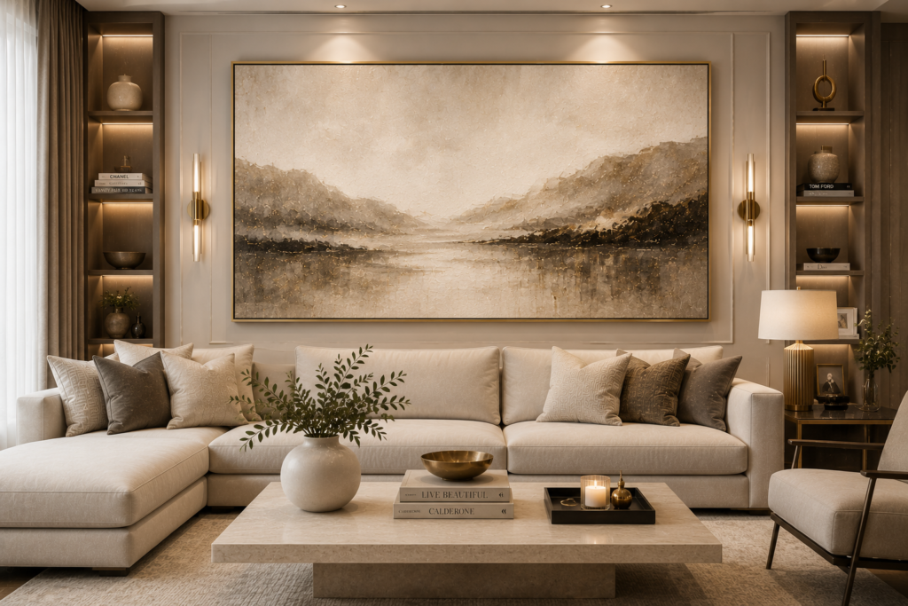 neutral luxury living room wall art