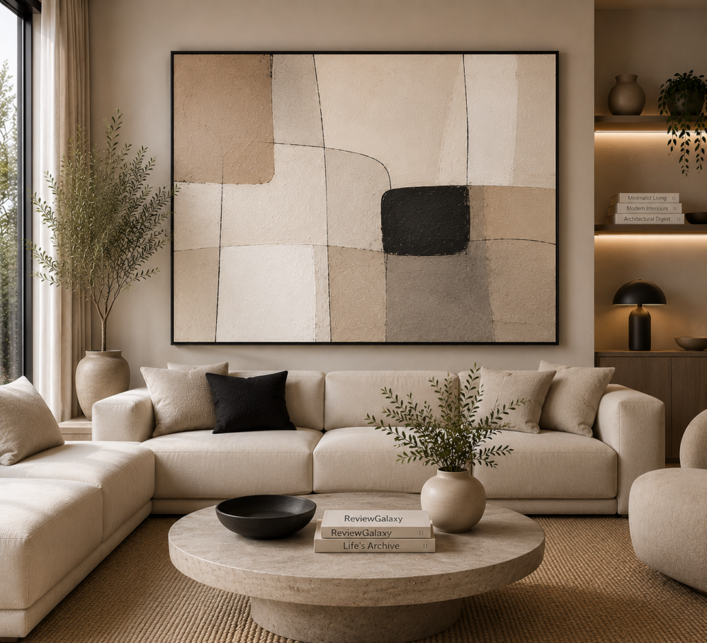 neutral tone abstract living room wall art