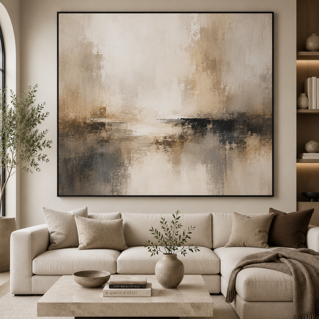 neutral tone living room wall art