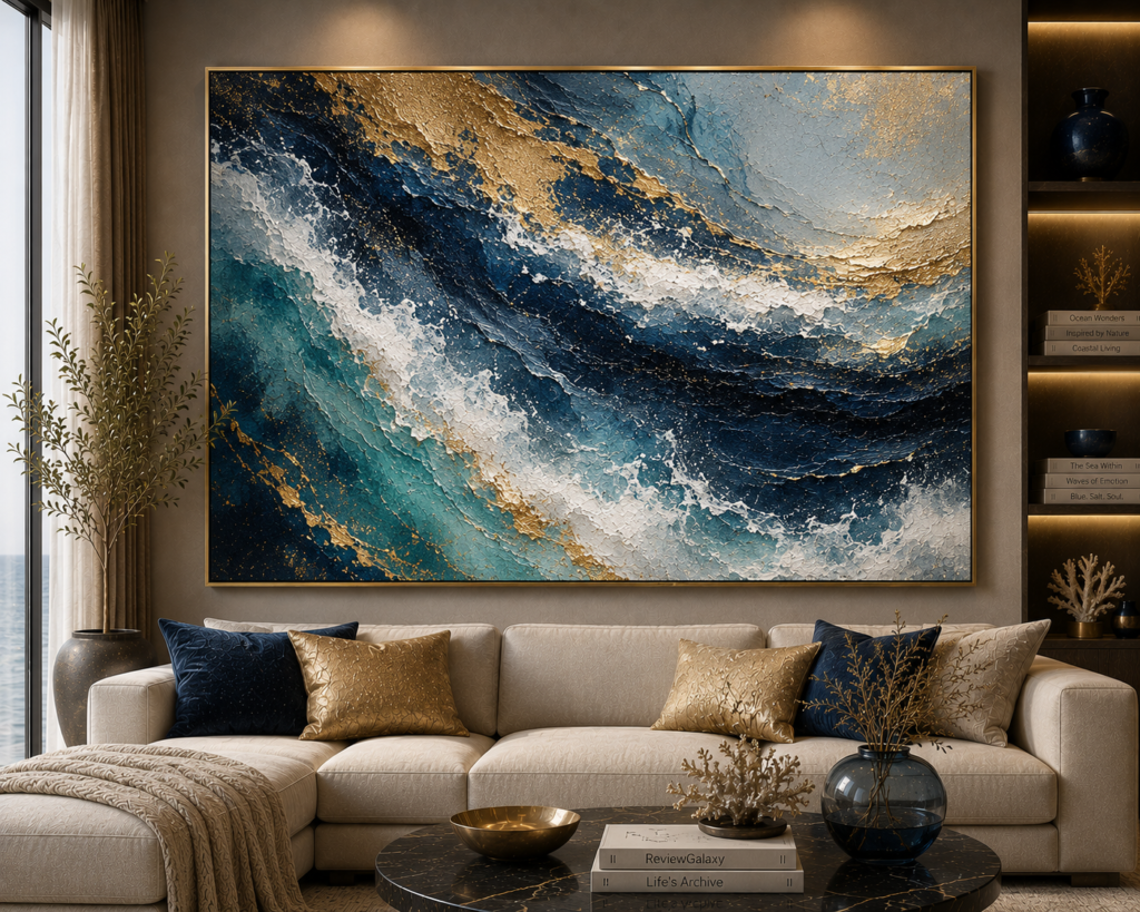 ocean inspired abstract living room wall art