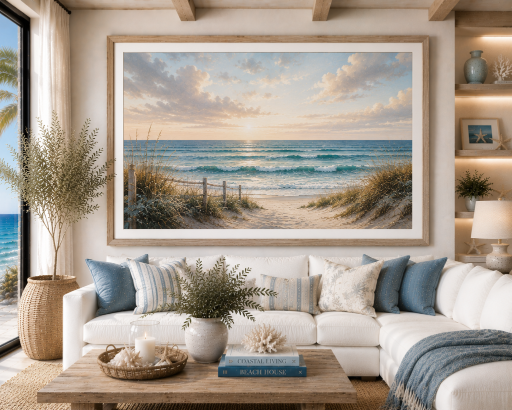ocean and coastal framed living room wall art