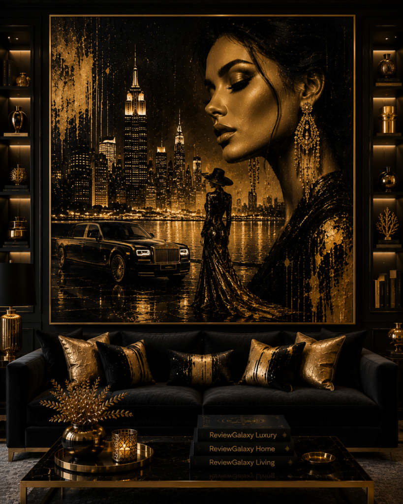 oversized black and gold living room wall art