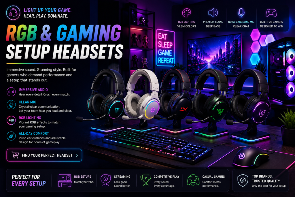 Gaming Headsets rgb and gaming setup headsets