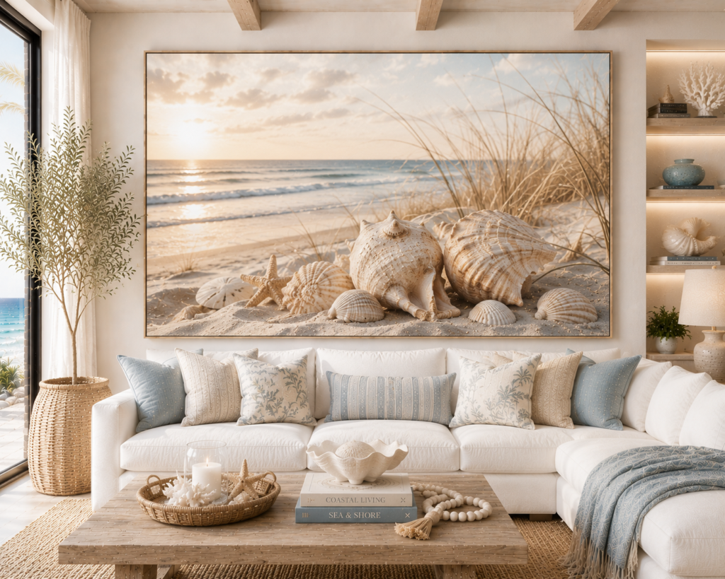 shell and beach inspired coastal wall art