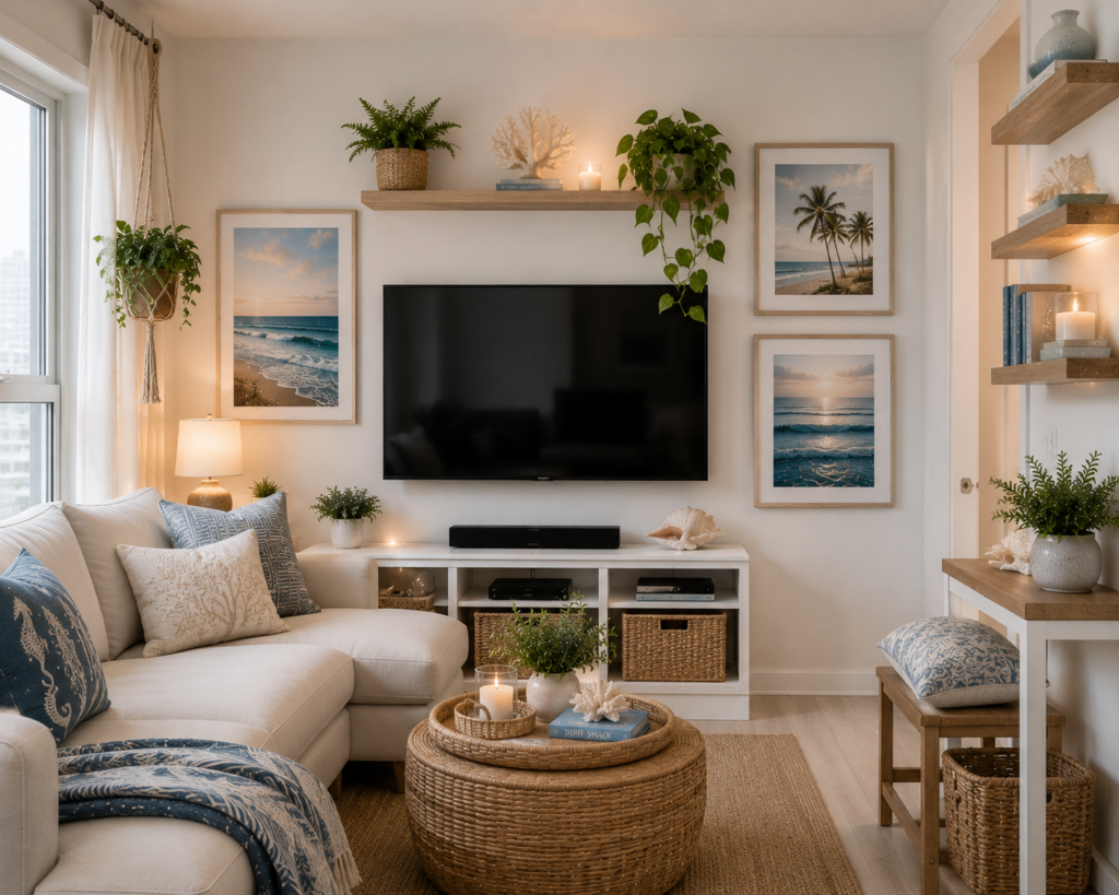 small space ocean and coastal living room wall
