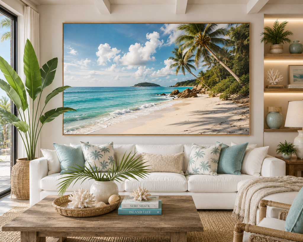 tropical coastal living room wall art