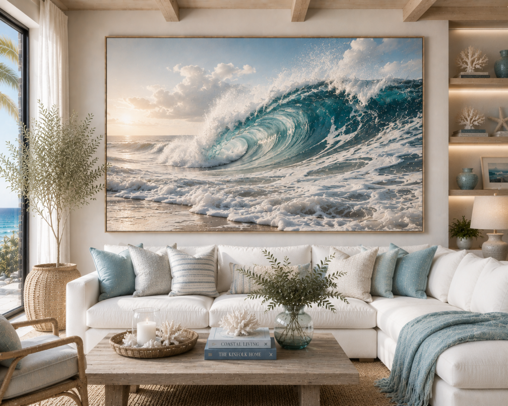 wave and ocean water living room wall art