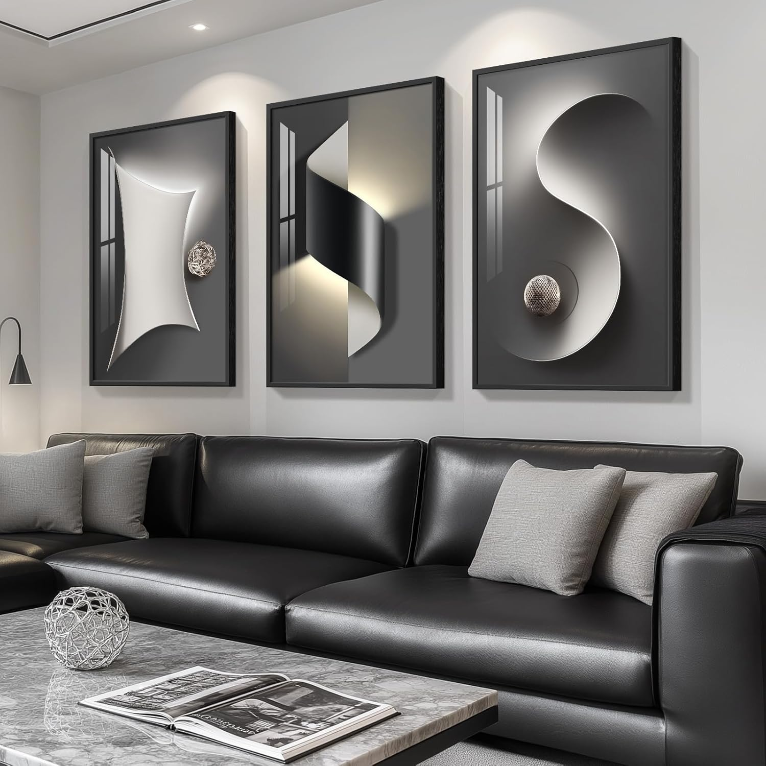 Black and White Abstract Living Room Wall Art