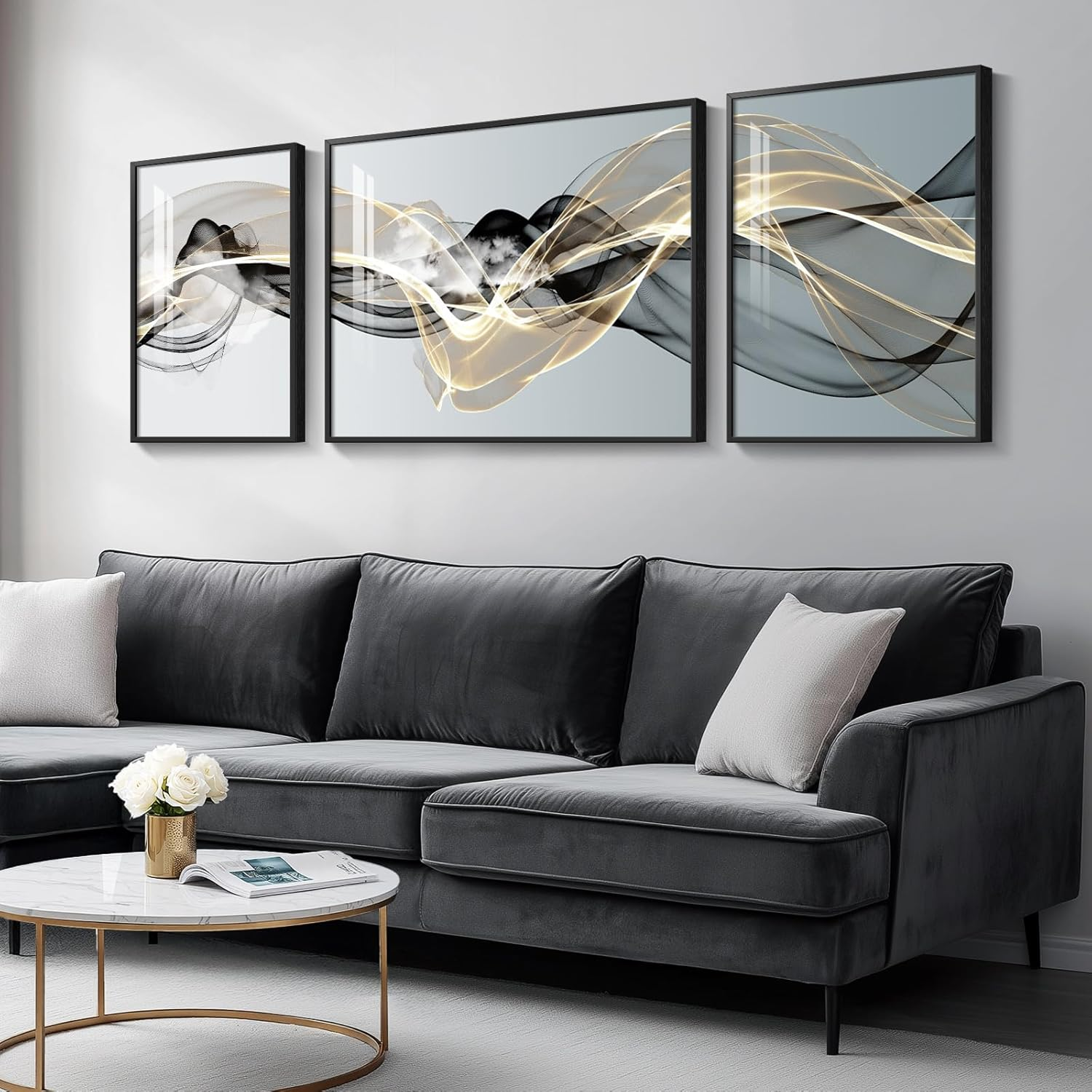Black and Gold Abstract Living Room Wall Art