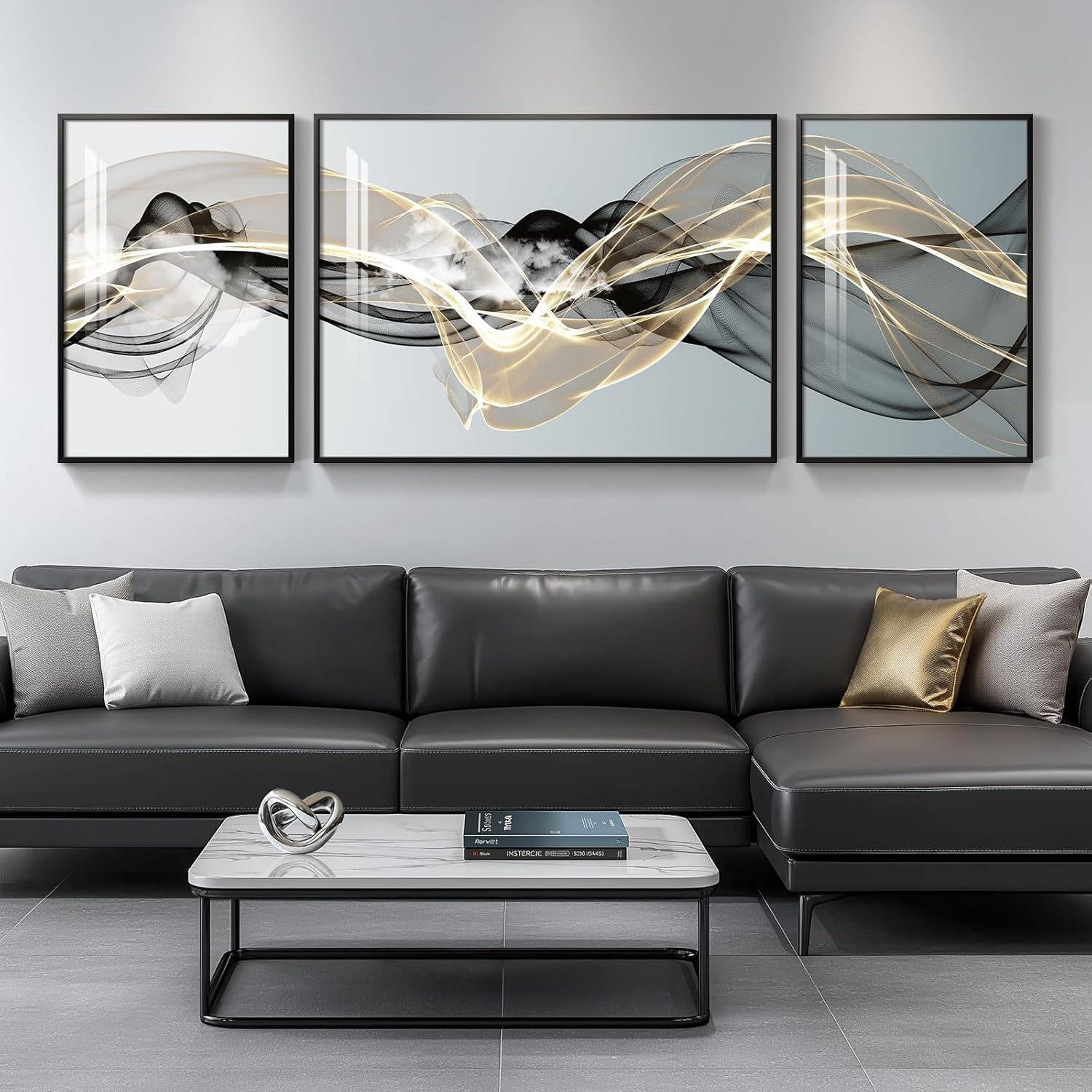 Abstract Black and Gold Living Room Wall Art