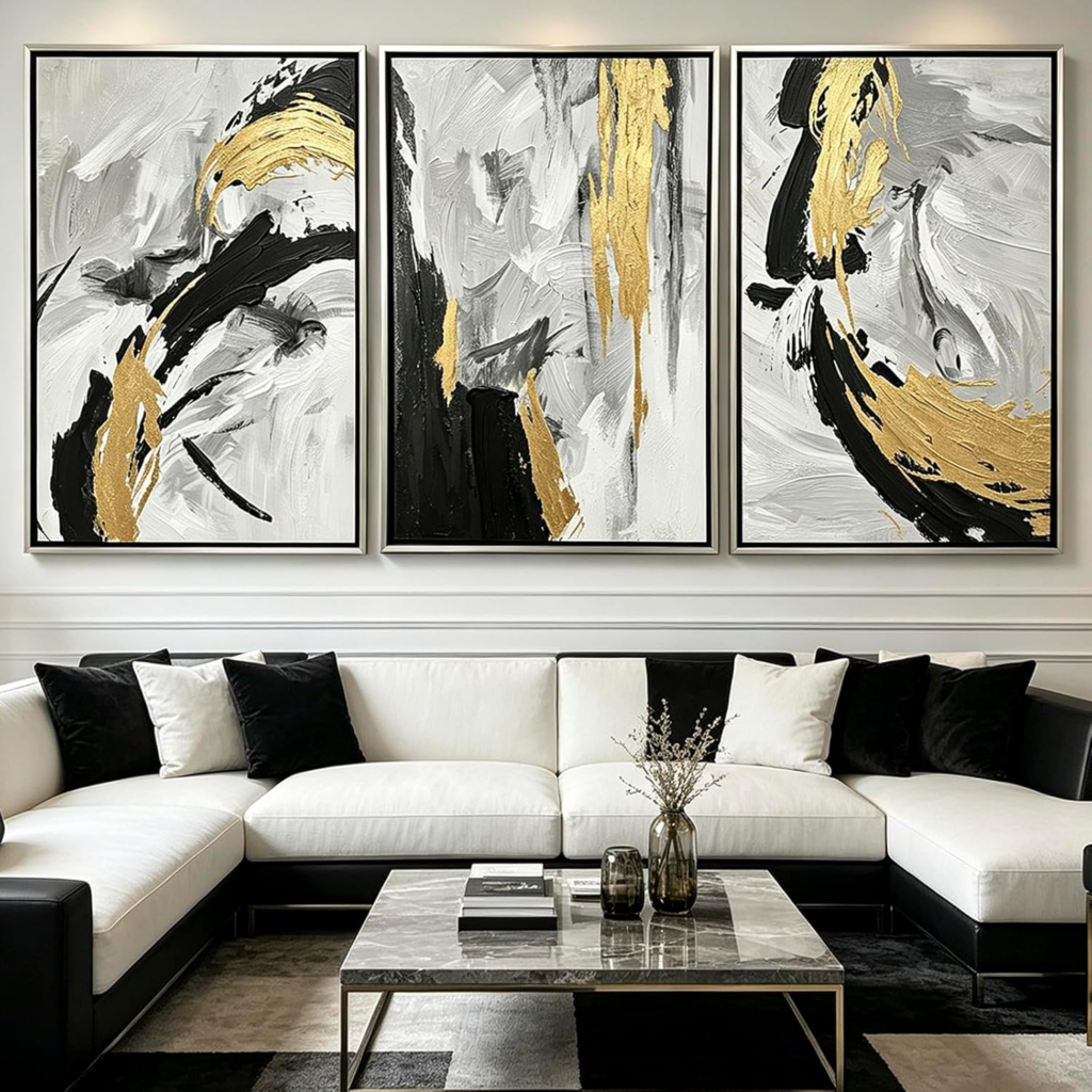 Textured Black and Gold Living Room Wall Art image