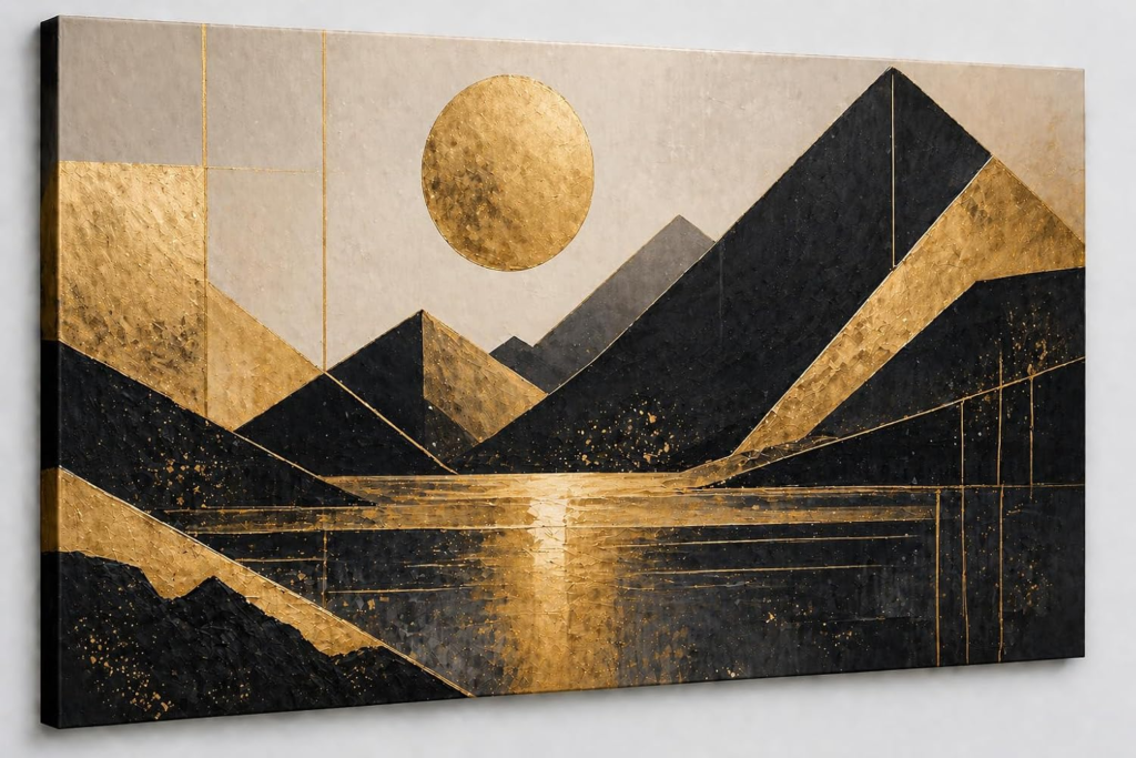 Geometric Black and Gold Living Room Wall Art image